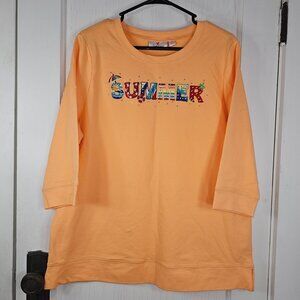 Quacker Factory Womans Size Large Orange Top Summer NEW